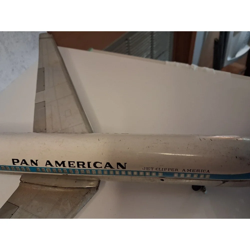 Vintage 1960s Pan Am Boeing 707 Tin Litho Friction Toy Airplane Japan 15-18